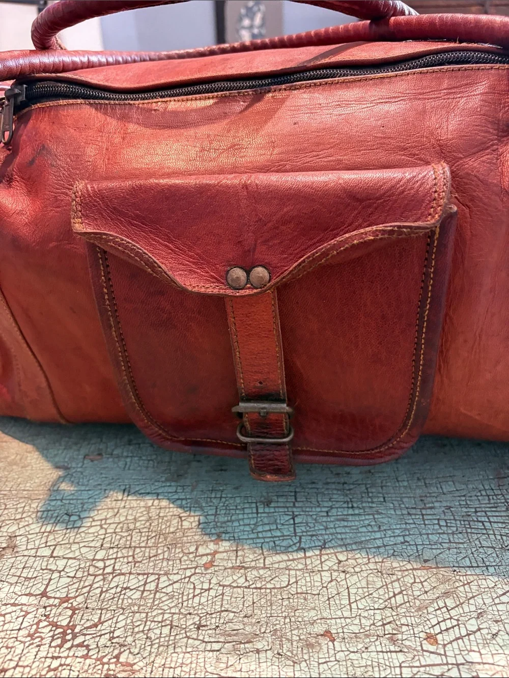 Komal’s Passion Leather Large Brown Leather 23” Weekender Duffel Travel Bag